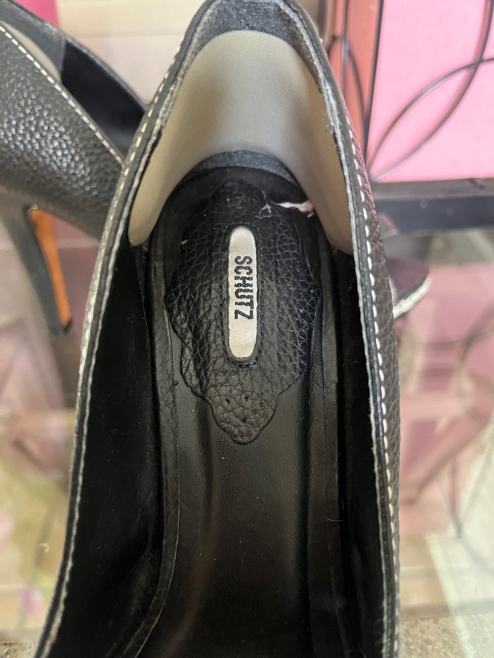 SCHUTZ Black Peep-Toe Bow Leather Pumps - Picture 4 of 6